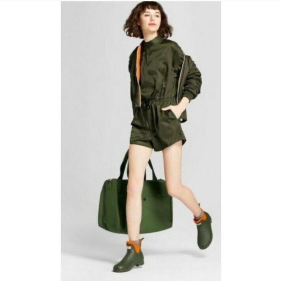 ๐ธ New Hunter Army Green Drawstrings Waist Button Up Shortalls Romper Size XS - Picture 2 of 8